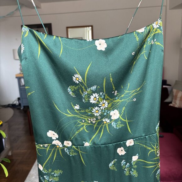 Reformation Frankie Silk Dress | Buena Green Floral Maxi | Size 6 - Picture 2 of 4
